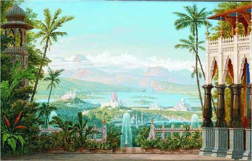 Fig. 8: Srinagar and the Dal Lake conceived for the Prussian Court in 1822 by Carl Friedrich Schinkel